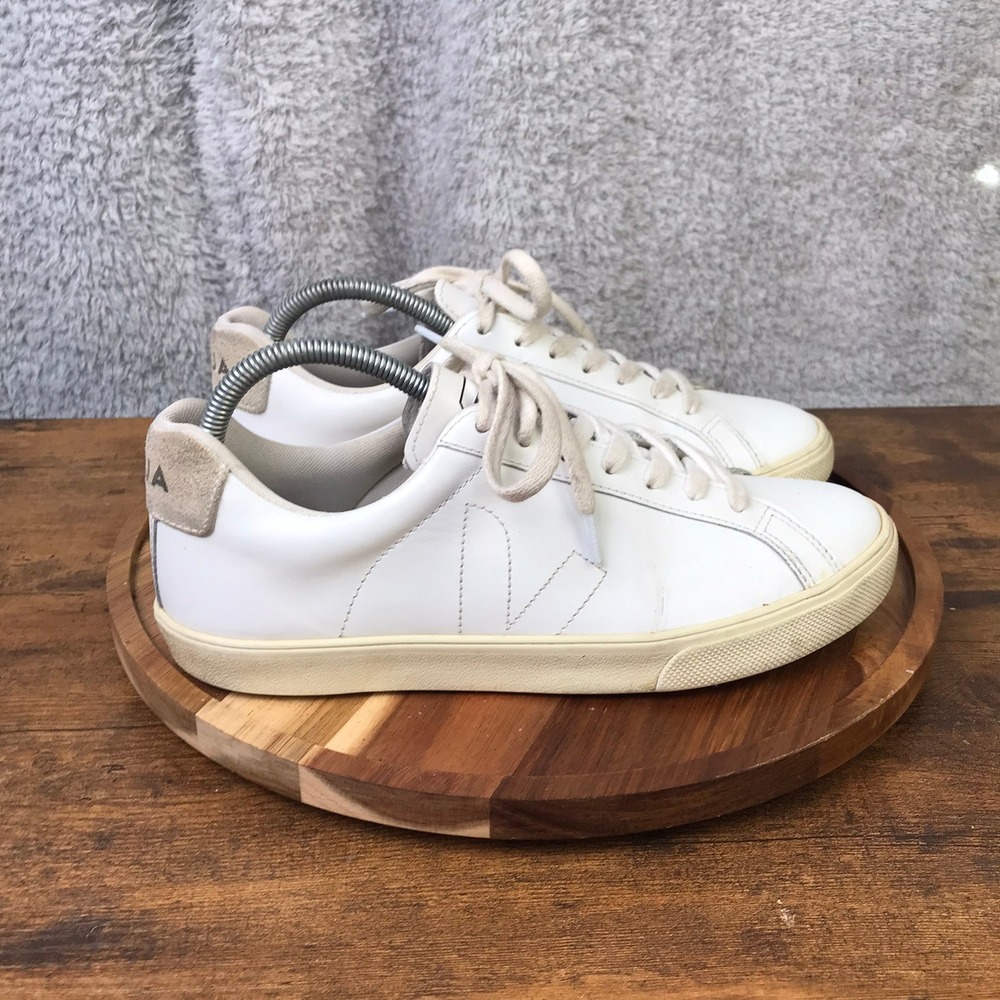 Veja Esplar Sneakers Womens 9 White Leather Low Top Suede Trim Lace Up Shoes